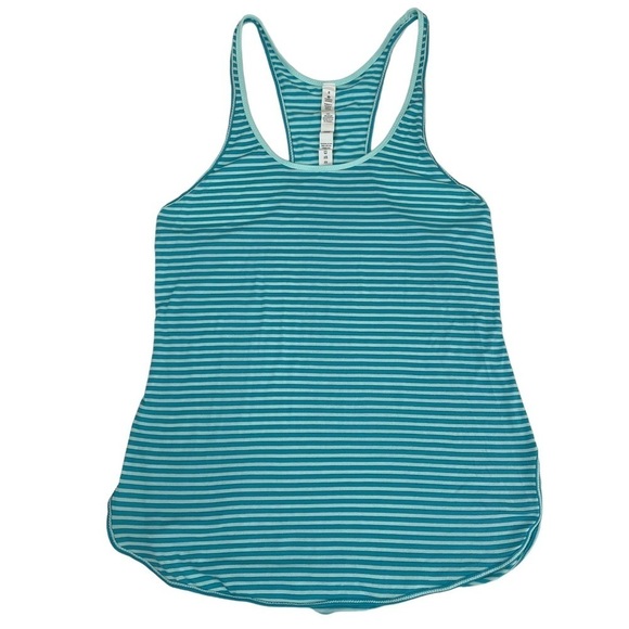 lululemon What The Sport Singlet Racerback Tank Sz8 Silver Stripe Peacock Blue - Picture 10 of 12